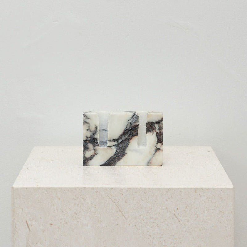 White marble dual candle holder front view