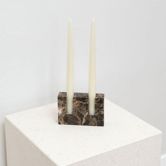 House of 9 Zander Candle Holder Emperador Dark Marble Brown