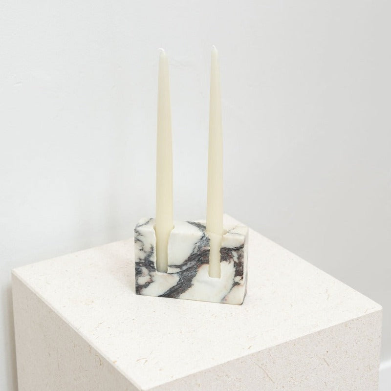 White marble dual candle holder with candlesticks