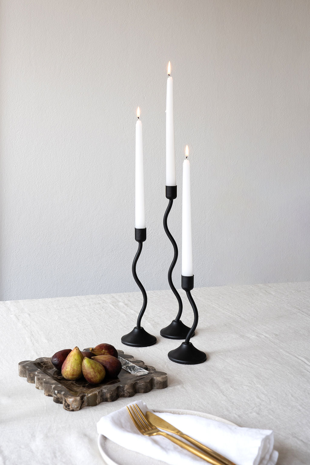 House of 9 Sienna Black Wavy Candle Holder Large, Medium, Small