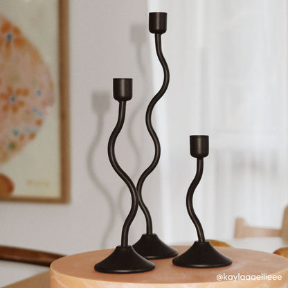 House of 9 Sienna Black Wavy Candle Holder, Large, Medium, Small